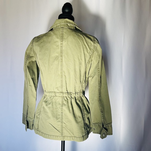 Madewell Jacket Womens Size 4 Olive Green Utility Zip Front Cotton Drawstring - Picture 4 of 5